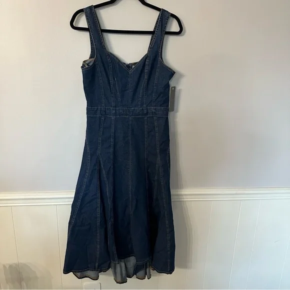 Tractr Women’s V-Neck Tank Dark Wash Denim Zip Up Back Hi/Lo Dress Sz XL NWT